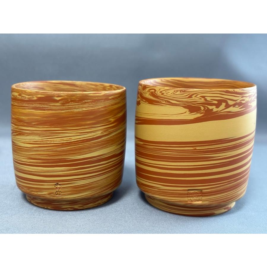 加藤香山作 朱泥練土 練り込み 常滑焼 陶香園 茶器 急須と湯呑み2客 セット 共箱あり |  | 06