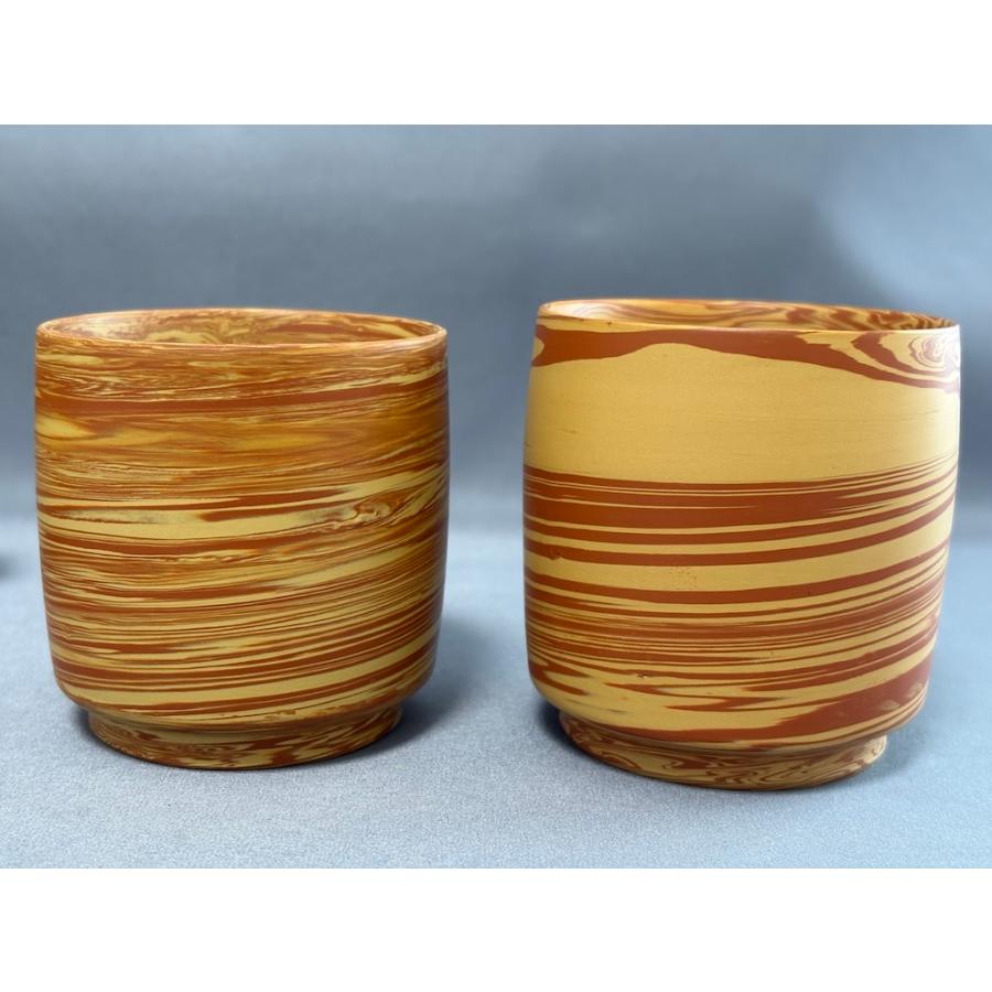 加藤香山作 朱泥練土 練り込み 常滑焼 陶香園 茶器 急須と湯呑み2客 セット 共箱あり |  | 07