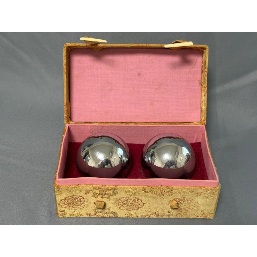 中古品  中国健康グッズ  健身球　健康球　Baoding Balls 50mm球　クロームメッキ　箱入 | 