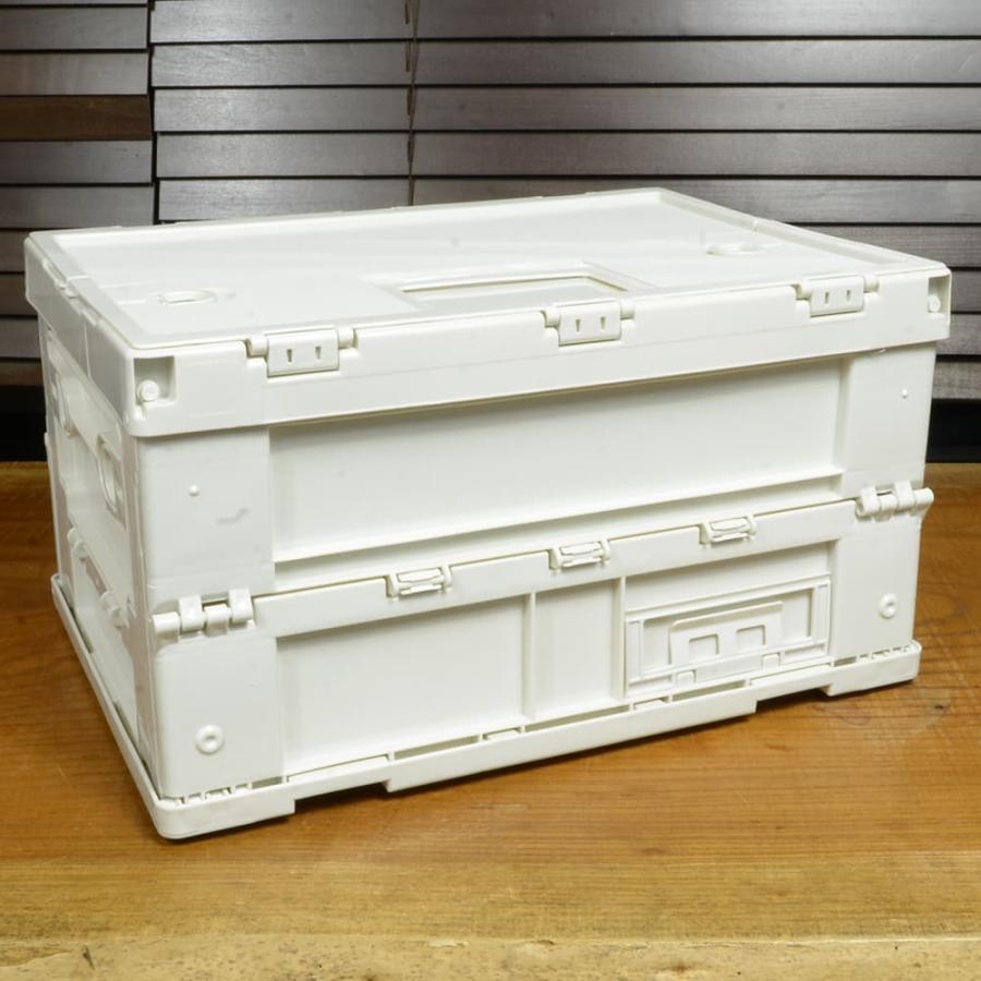 コンテナボックス 折り畳み式 フタ一体型 ロック付き取り出し窓 [ライトグレー/小] 収納箱 かご 籠 カゴ ストッカー