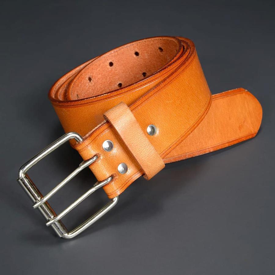 レザーベルト 牛革製 ダブルピンバックル メンズベルト ミリタリーベルト [サイズ2] 本革ベルト レザーパンツベルト