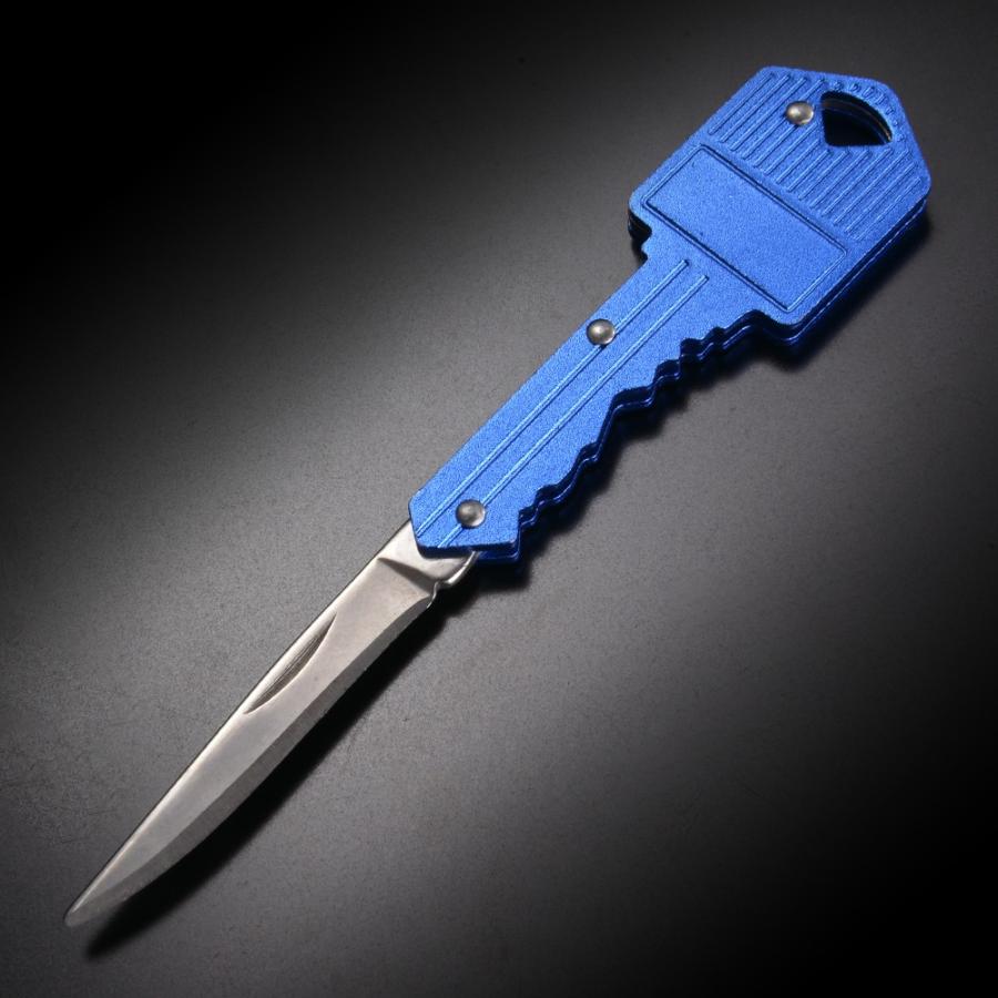 キーホルダーナイフ 鍵型 スチール ブルー カギ型 激安通販 折りたたみナイフ 折り畳みナイフ アウトドア ミリタリー キーナイフ 新色追加して再販