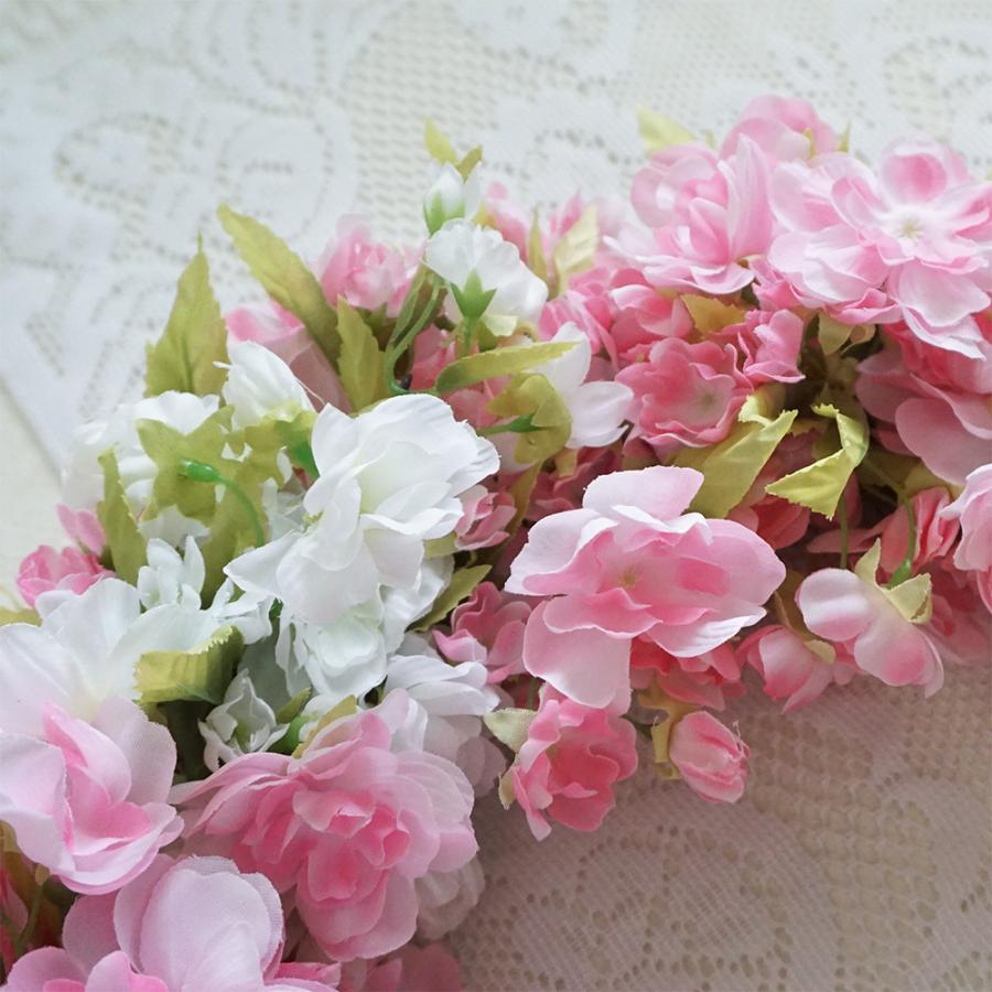 八重桜 リース ピンク ホワイト Lサイズ 造花 さくら サクラ