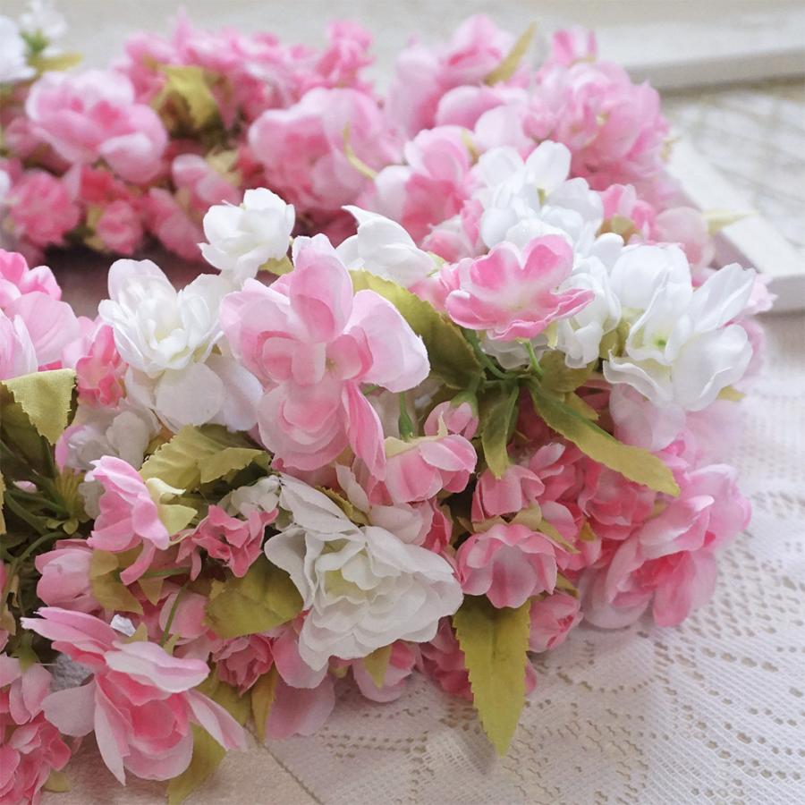 八重桜 リース ピンク ホワイト Lサイズ 造花 さくら サクラ