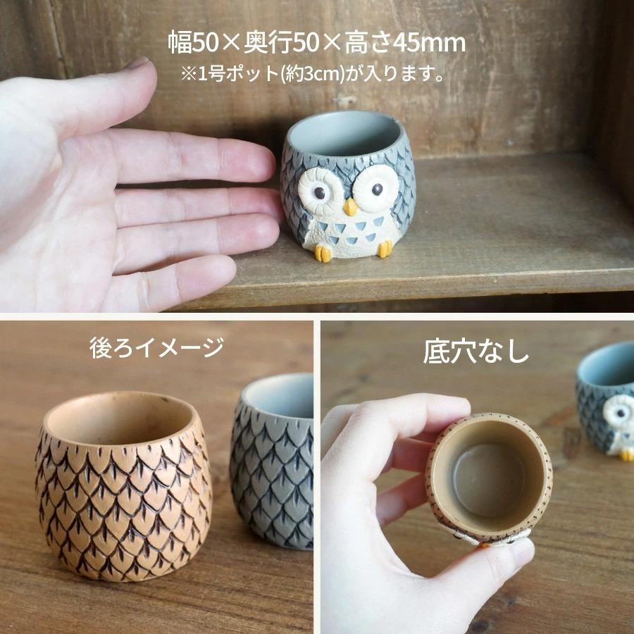 ミニ 植木鉢 リトルレジンポット フクロウ 2色セット 穴なし 1号 ミニ 植木鉢 リトルレジンポット フクロウ 2色セット 穴なし 1号