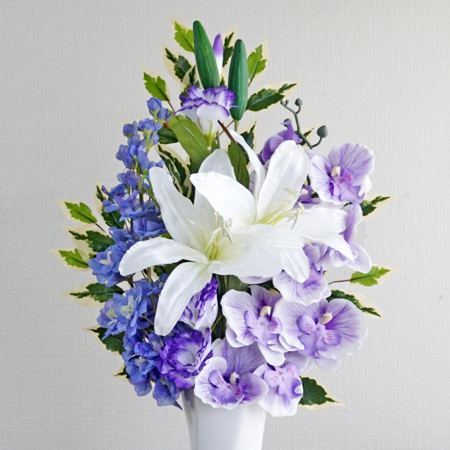 仏花 造花 プレミアム 単品 ホワイトパープルの供花 お墓用 仏壇 お盆
