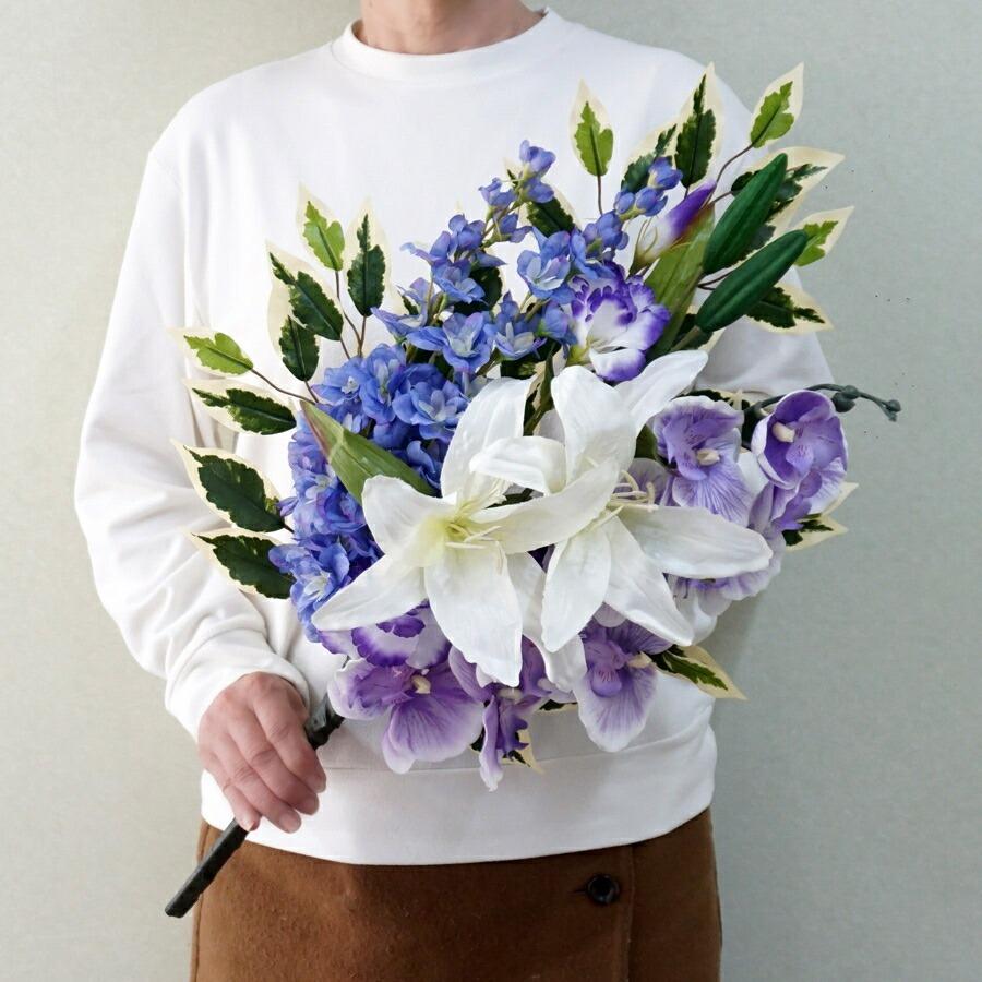 仏花 造花 プレミアム 一対 ホワイトパープルの供花 お墓用 仏壇 お盆