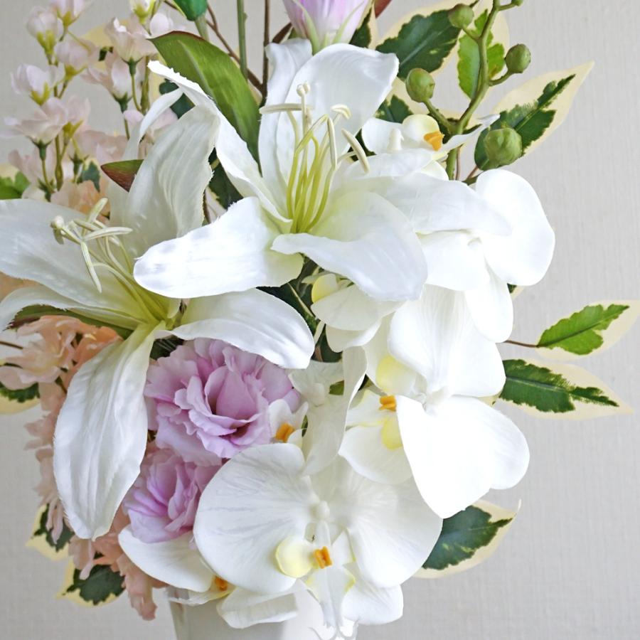 仏花 造花 プレミアム 一対 カサブランカ 胡蝶蘭 お墓用 仏壇 お盆 お
