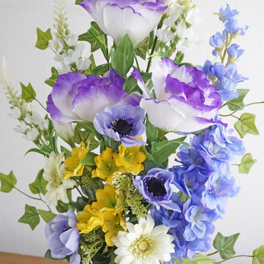 仏花、お供え花、ブルーアネモネ、紫トルコキキョウ 仏花 造花 お墓用 一対 トルコキキョウ ガーベラ アネモネ 2束 お供え