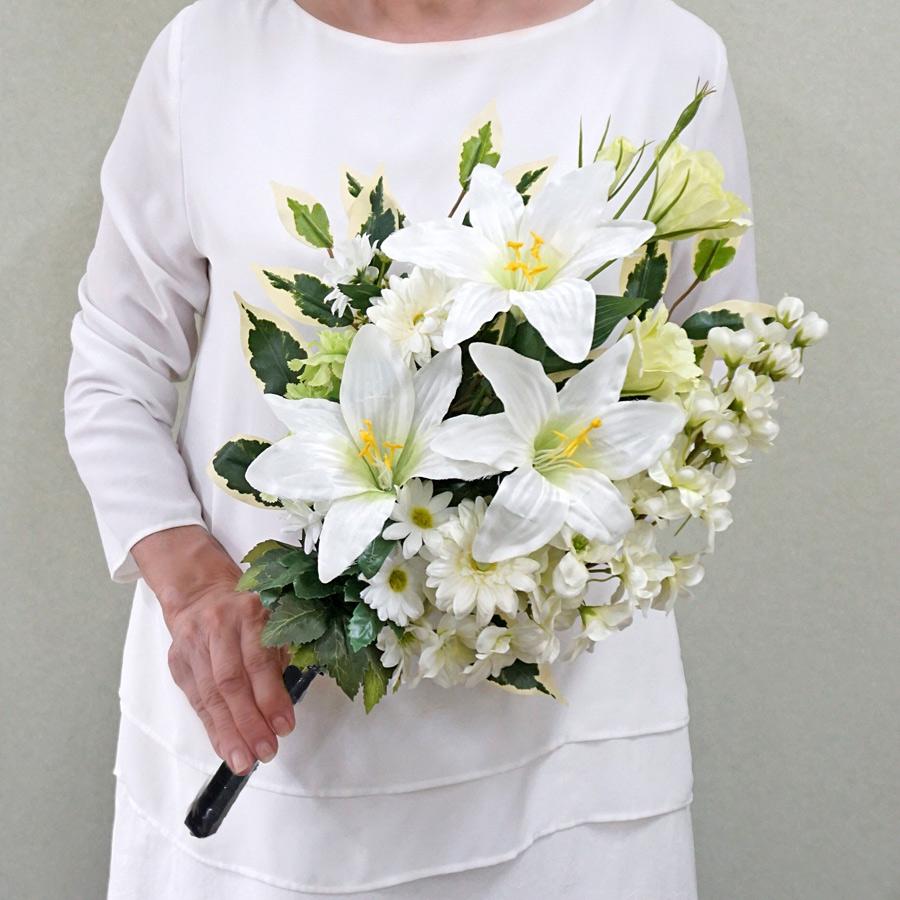 仏花 お墓用 仏壇用 造花 ホワイトグリーン 花束仏花 一対 2束 お供え