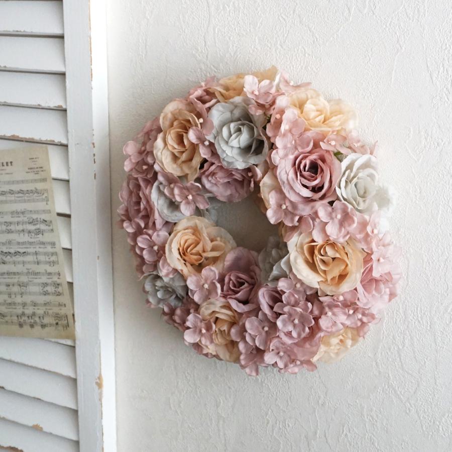 リース ローズ アジサイ 造花 母の日 オールシーズン ウェルカム バラ  