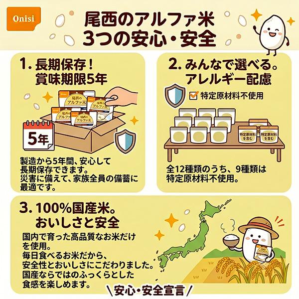 尾西食品 【賞味期限5年以上！】非常食 アルファ米 60食セット[12種類