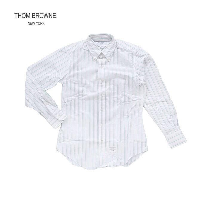 THOM BROWNE トムブラウン CLASSIC LS BD BC SHIRT IN GREEN/GRY/WHT OXFORD STRIPE MWL001AW6894-Wht メンズ シャツ 長袖 NKN tom0006