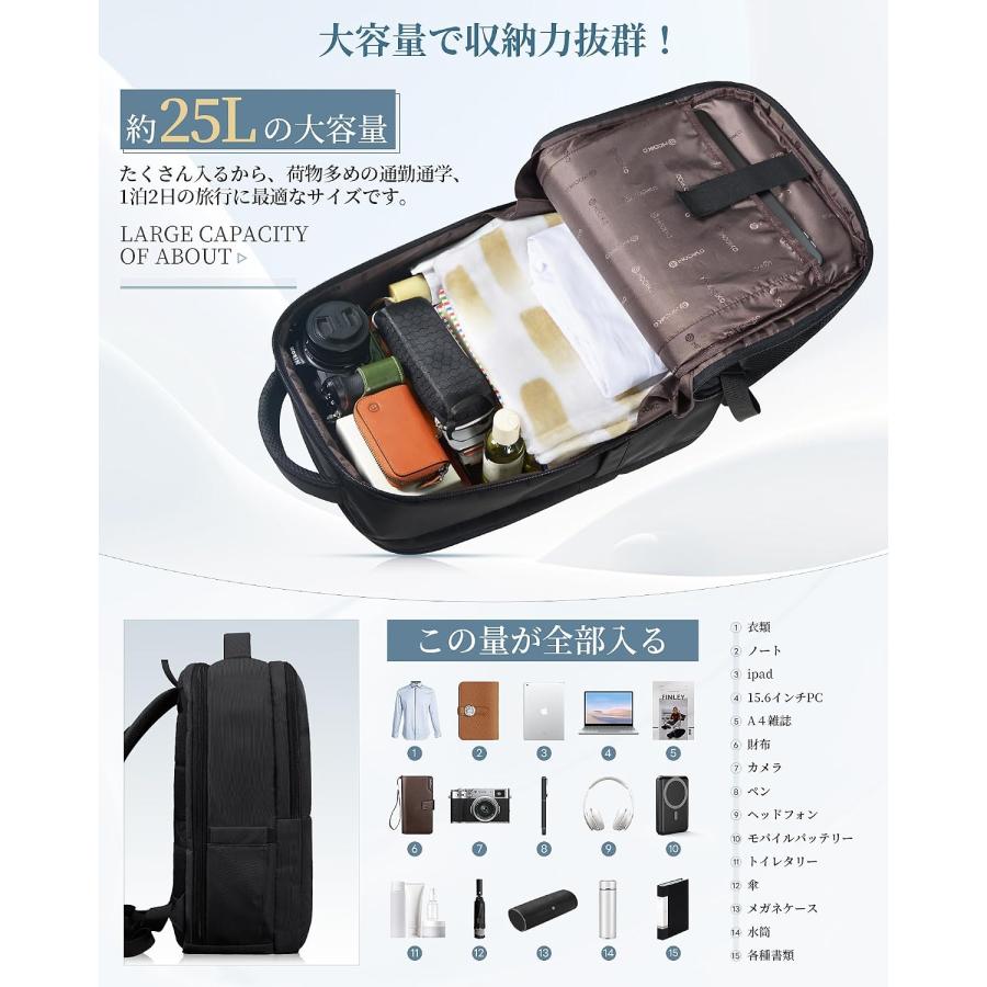 ビジネスリュック メンズ リュック 大容量 防水 撥水 リュックサック バックパック 15.6インチPC パソコン 軽量 A4収納可 耐久性 通勤用 就活 出張 高校生 |  | 04