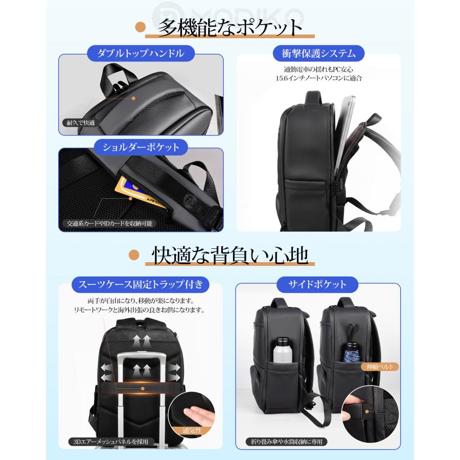 Modiko ビジネスリュック メンズ 完全防水 止水ファスナー 大容量 15.6インチ PCポケット 弁当収納 靴収納 カバン 通勤 通学 出張 旅行  父の日 プレゼント |  | 06