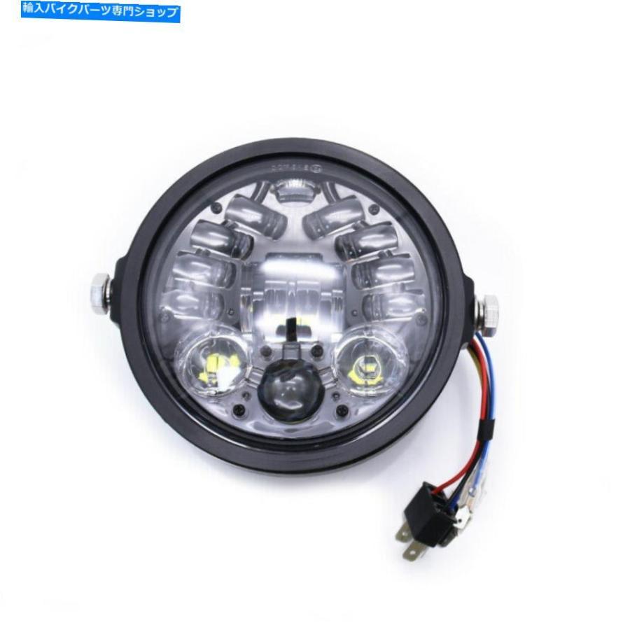 ヘッドライト 5.75 ''オートバイのヘッドライト12V LEDのレトロなヘッドライトをラウンドランプ 5.75'' Motorcycle Headlight 12v LED Retro Headligh