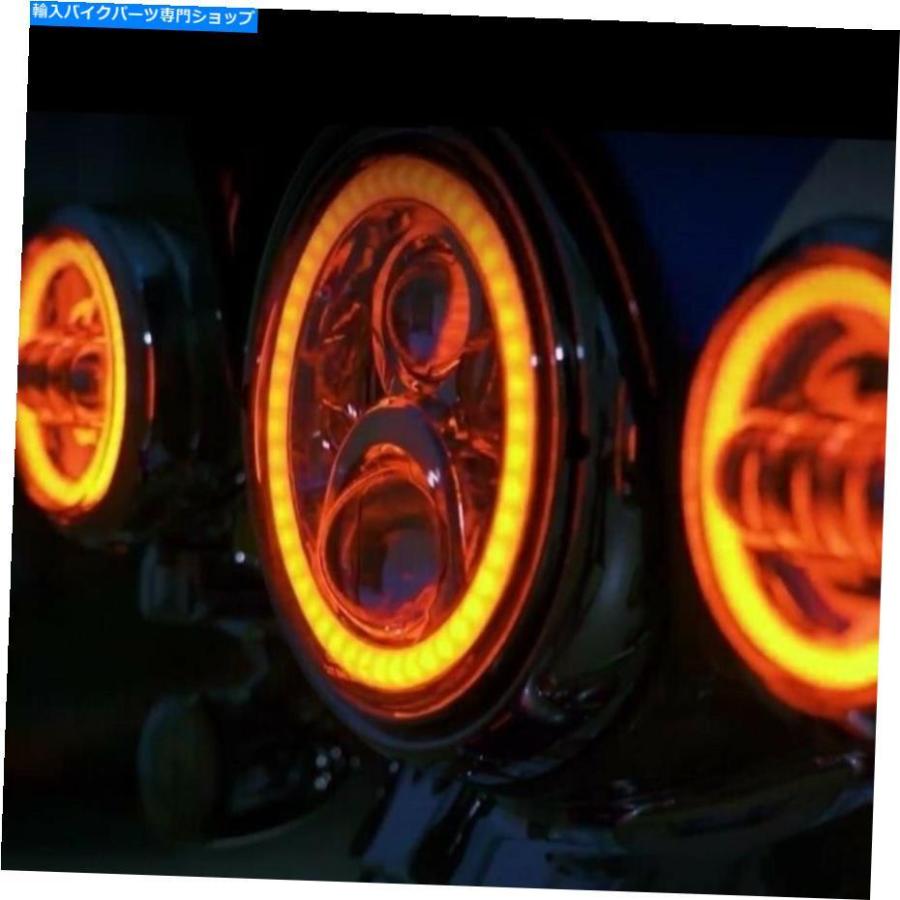 ヘッドライト カスタムダイナミクスブラックProglow 7 \"LEDヘッドライトW /カラーHalo Harley 14-20 Custom Dynamics Black ProGlow 7\" LED Headlightの画像