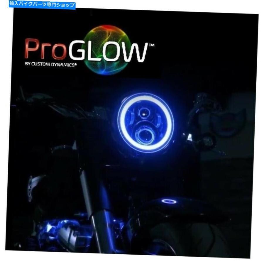 ヘッドライト カスタムダイナミクスブラックProglow 7 \"LEDヘッドライトW /カラーHalo Harley 14-20 Custom Dynamics Black ProGlow 7\" LED Headlightの画像