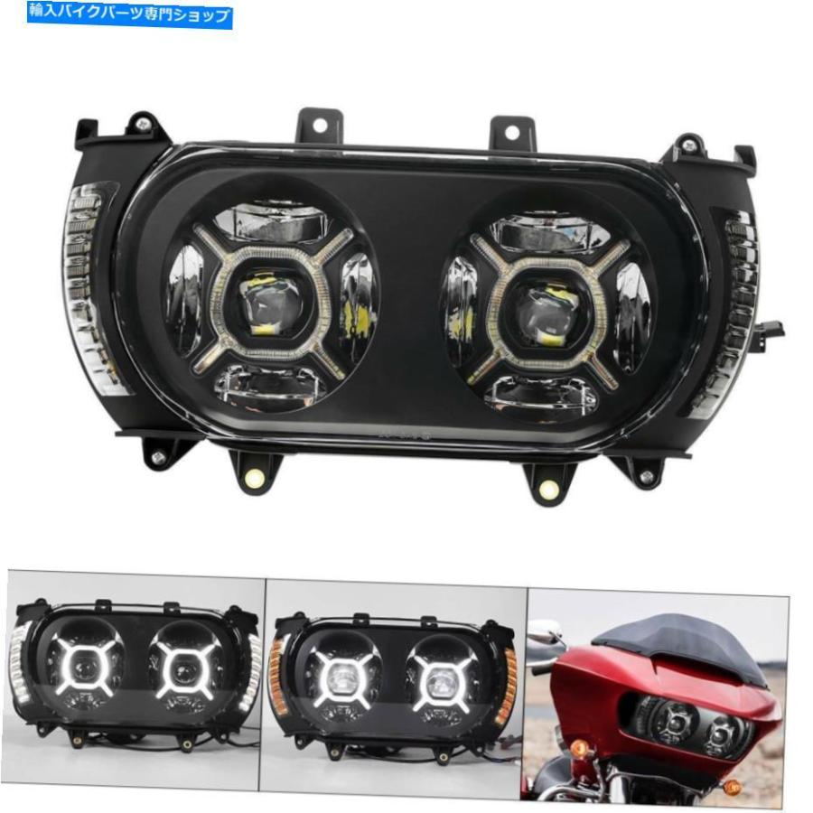 ヘッドライト ドットLEDデュアルヘッドライトW /サイドランプフィットハーレーロードグライドFLTRX 14-19ブラック DOT LED Dual Headlight W/ Side Laの画像