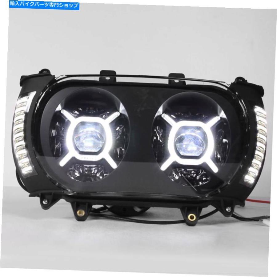 ヘッドライト ドットLEDデュアルヘッドライトW /サイドランプフィットハーレーロードグライドFLTRX 14-19ブラック DOT LED Dual Headlight W/ Side Laの画像