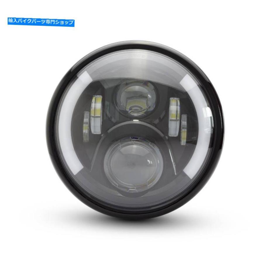 ヘッドライト モーターバイク7 \"LEDヘッドライト+メタルケーシング75W DRL +インジケータードットE承認 Motorbike 7\"" LED Headlight + Metal Casing 7"