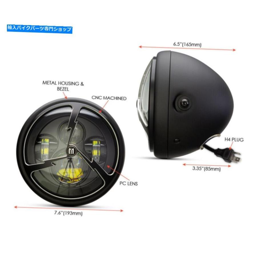 ヘッドライト 稲妻グリルカフェレーサー＆スクランブラのオートバイのヘッドライトLED 7.7 \" Motorcycle Headlight LED 7.7\" with Lightning Bolt Griの画像