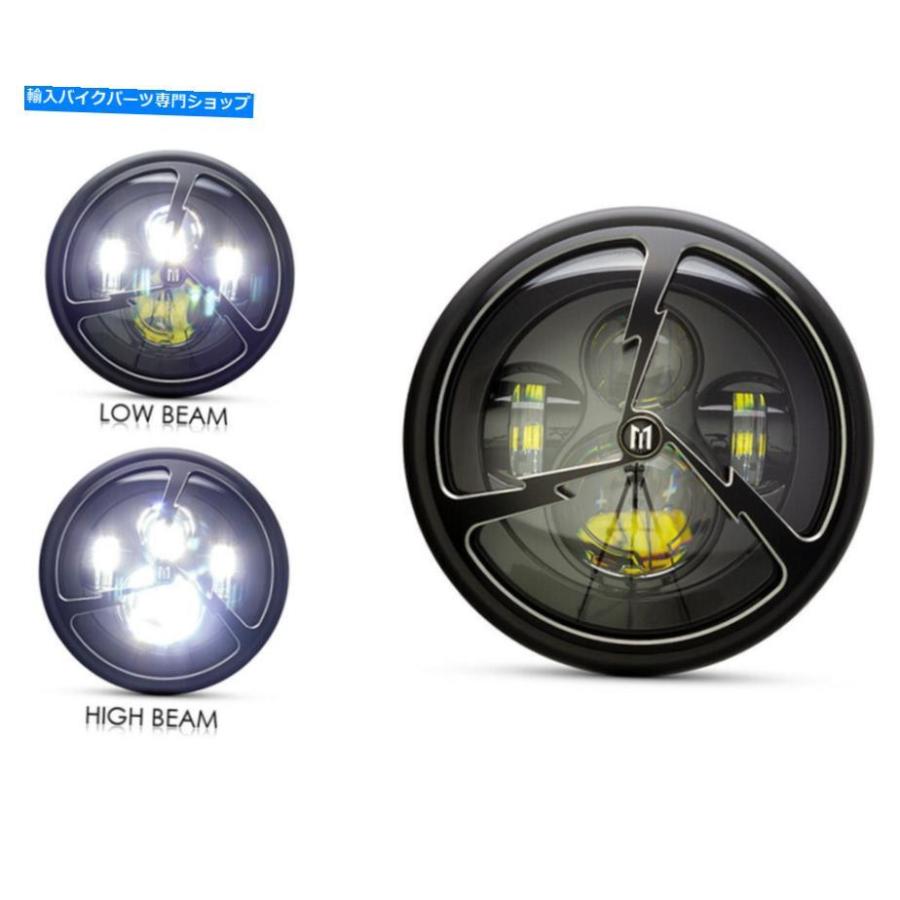 ヘッドライト 稲妻グリルカフェレーサー＆スクランブラのオートバイのヘッドライトLED 7.7 \" Motorcycle Headlight LED 7.7\" with Lightning Bolt Griの画像