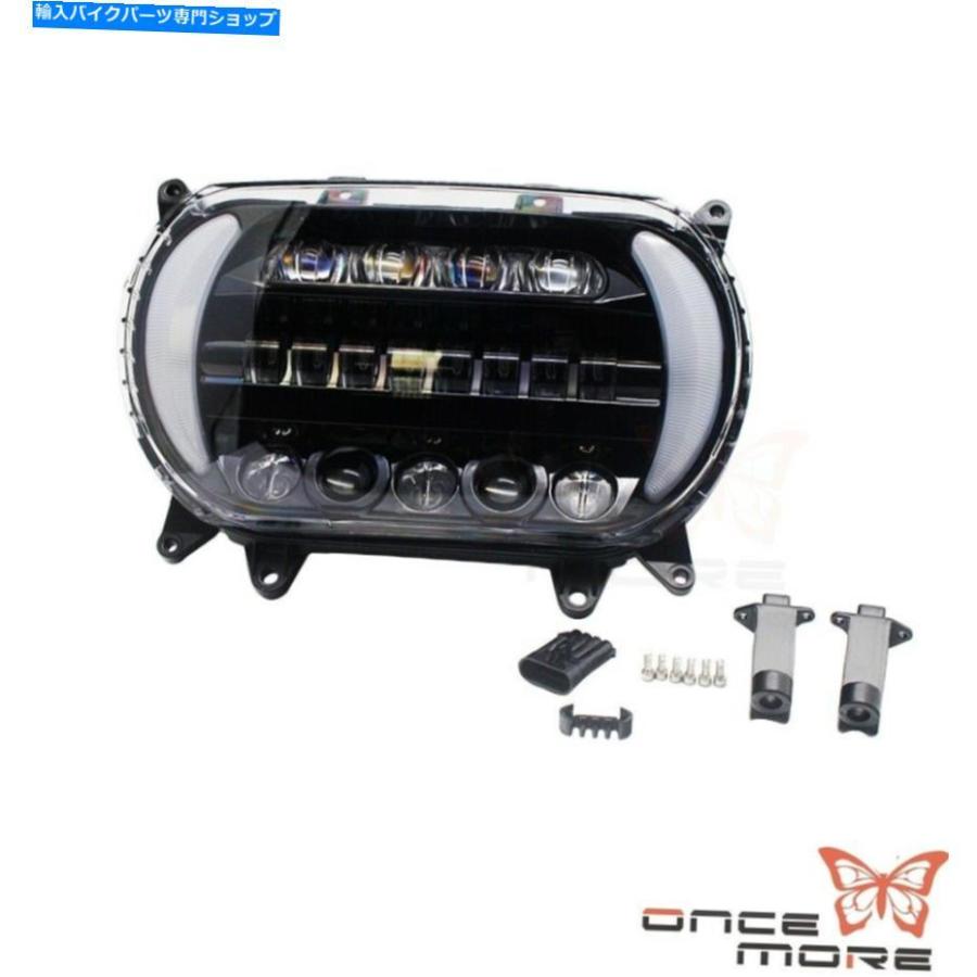 ヘッドライト ハーレーロードグライドブラック用オートバイのデュアルLEDヘッドライトプロジェクターのヘッドランプキット Motorcycle Dual LED Headlの画像