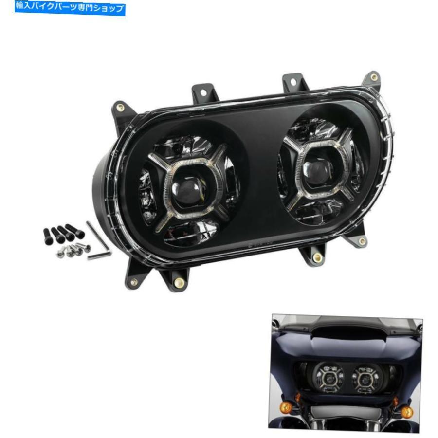 ヘッドライト ハーレーロードグライドFltrx 2015-2020のためのLEDデュアルダブルヘッドライトランププロジェクター LED Dual Double Headlight Lamp P