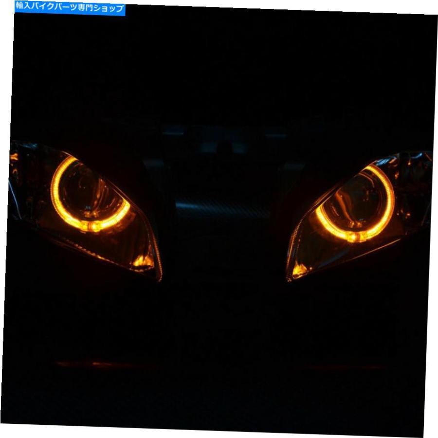 ヘッドライト ヘッドライトアセンブリアンバーエンジェルアイ+赤の悪魔の目の隠しヤマハYZF R6 08-14 Headlight Assembly Amber Angel Eye+Red Demonの画像