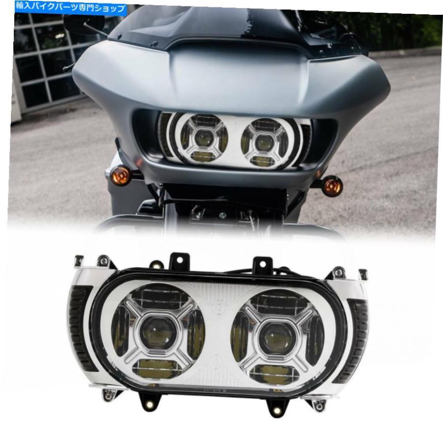 ヘッドライト ハーレーロードグライド15-19 18のためのフロントLEDデュアルヘッドライトターンシグナルライトフィット Front LED Dual Headlight Turn