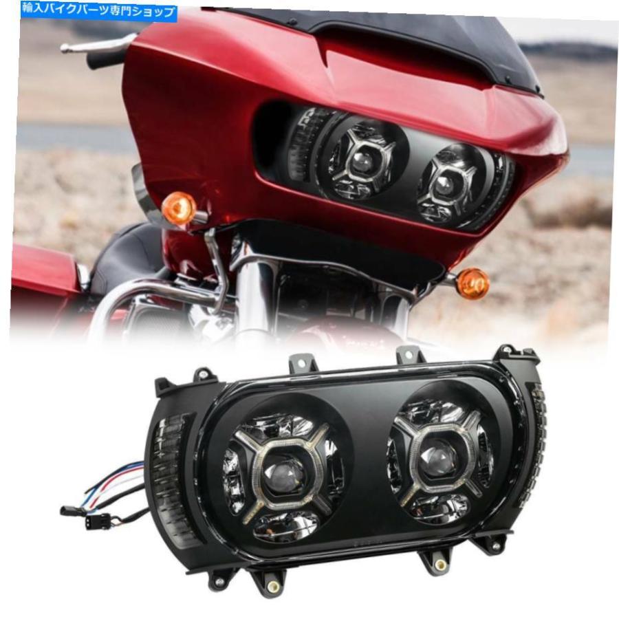 ヘッドライト フロントLEDヘッドライトアセンブリW /サイドライトフィットハーレーロードグライドFLTRX 15-19 Front LED Headlight Assembly W/ Side