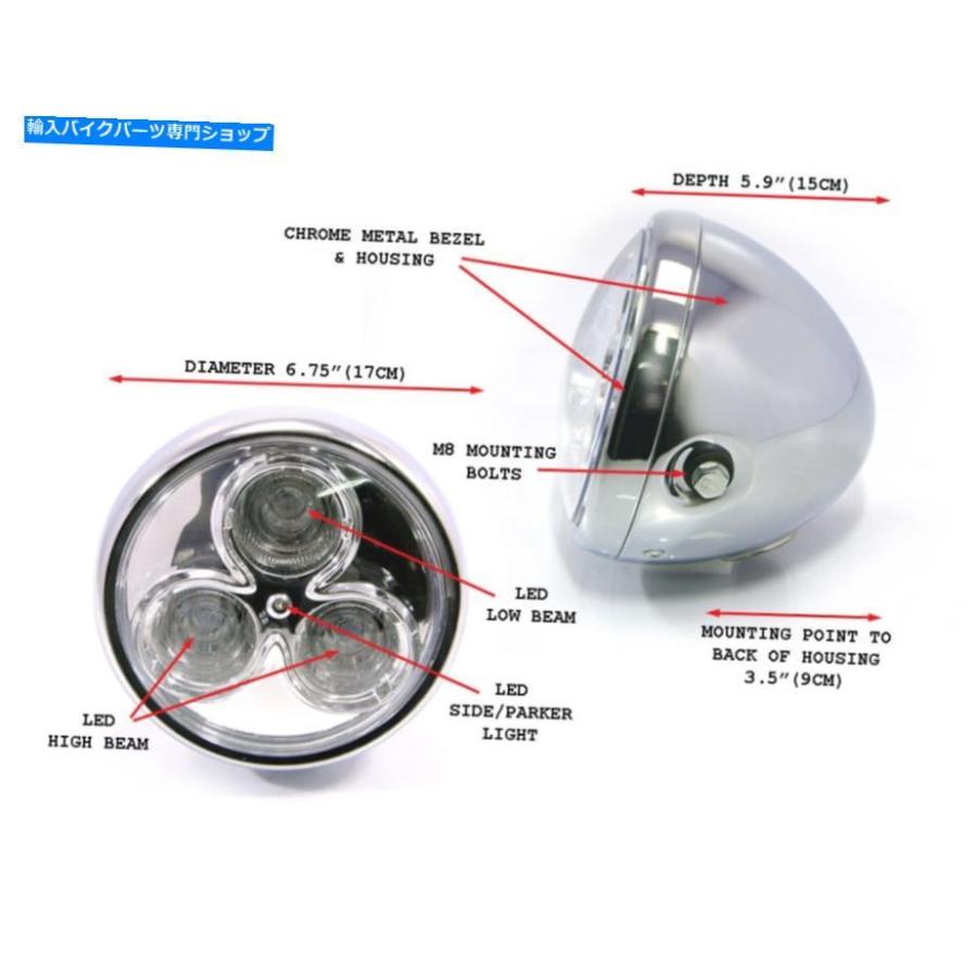 ヘッドライト ヘッドライトLEDレトロカスタムバイクカフェレーサーユニバーサルクロムスチール6 3/4 \" Headlight LED Retro Custom Motorbike Cafe Ra"_1
