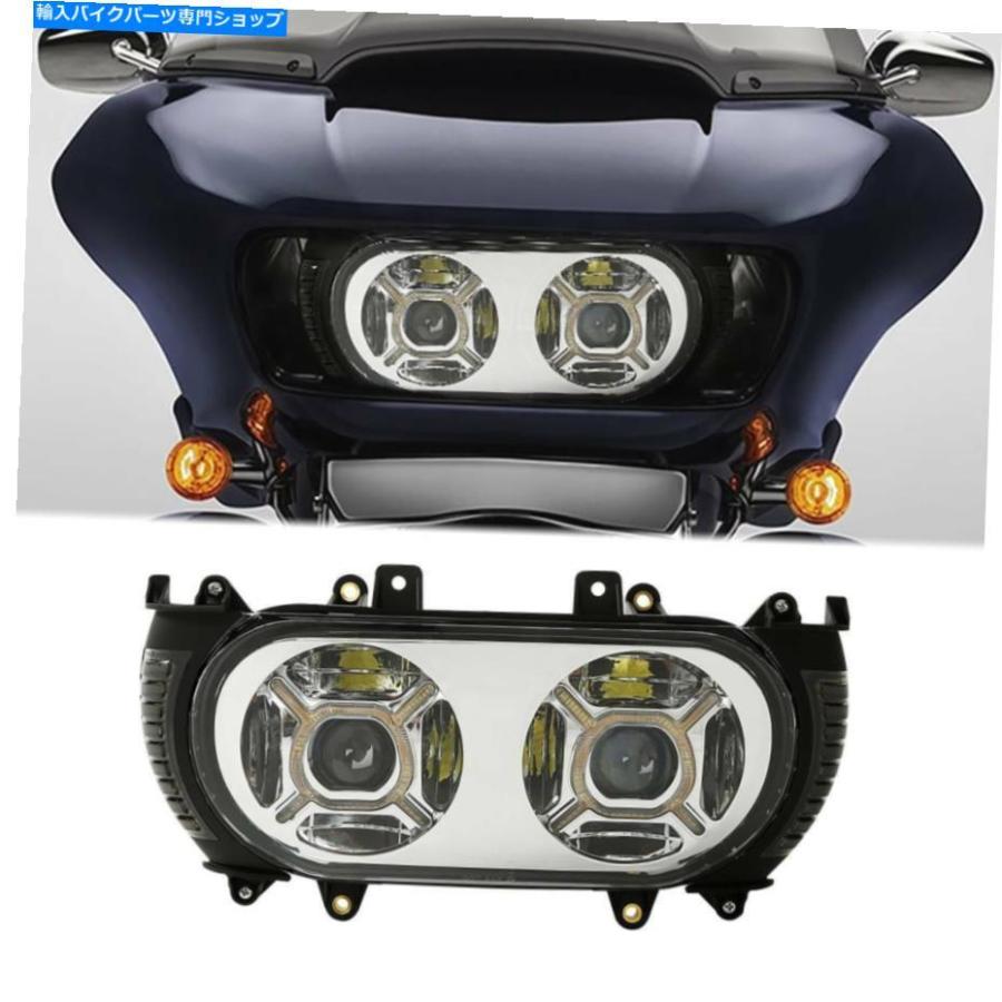 ヘッドライト ハーレーツーリングロードグライド15-19のためのドットデュアルLEDヘッドライトアセンブリ/サイドライト DOT Dual LED Headlight Assemb