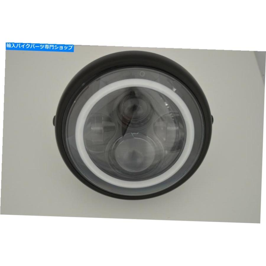 ヘッドライト カスタムビルドマットブラックスチールケースサイドマウント用7.5 \"LEDオートバイヘッドライト 7.5\"" LED Motorcycle Headlight For Cust"