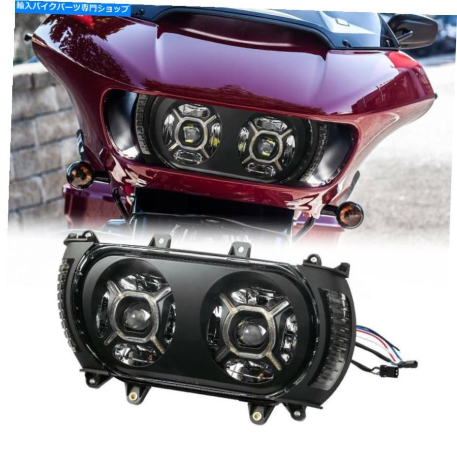 ヘッドライト ドットLEDデュアルヘッドライトW /サイドライトフィットハーレーツーリングロードグライド15-20 DOT LED Dual Headlight W/ Side Light