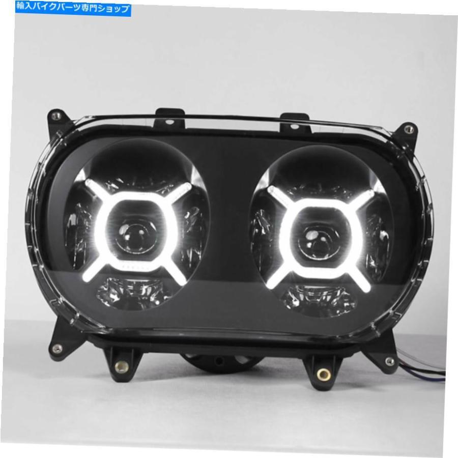 ヘッドライト ブラックデュアルLEDヘッドライトランププロジェクターフィットハーレーロードグライドFltrx 15-20 19 Black Dual LED Headlight Lamp Pの画像