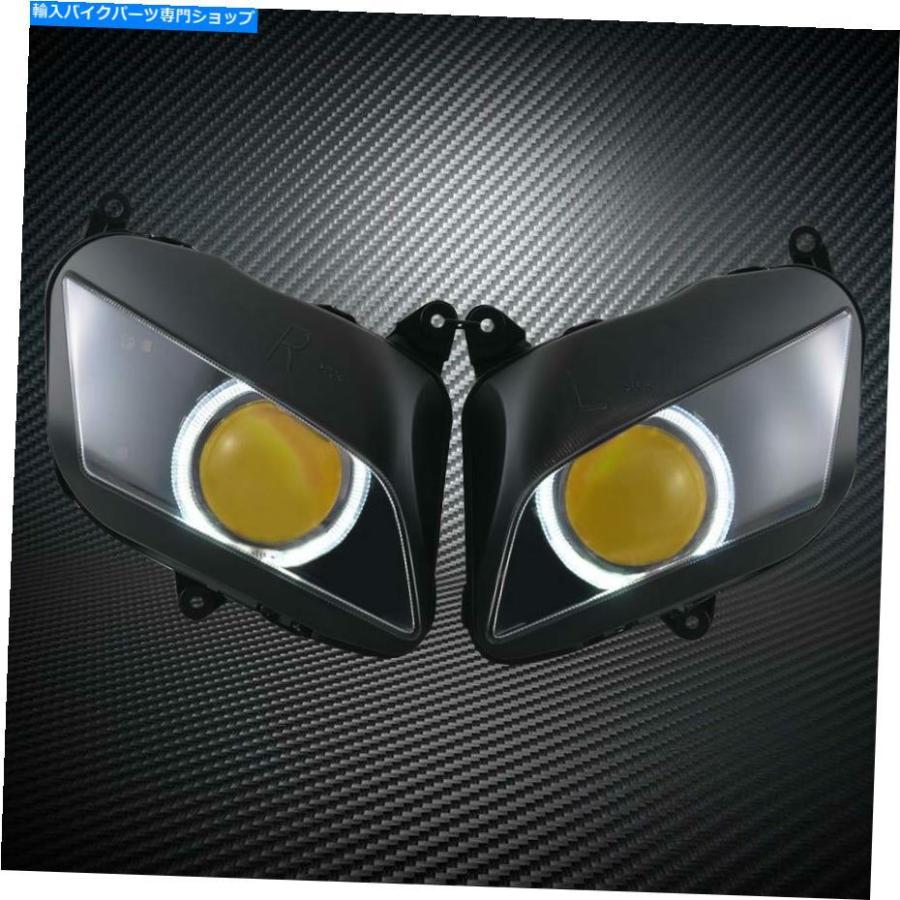 ヘッドライト ホンダCBR600RR 07-12のための完全ヘッドライトアセンブリ白い天使の黄色の悪魔の目 Fully Headlight Assembly White Angel Yellow Demoの画像