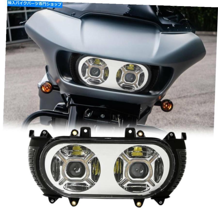 ヘッドライト ハーレーロードグライド15-19のためのフロントデュアルLEDヘッドライトアセンブリサイドライトフィット Front Dual LED Headlight Assem
