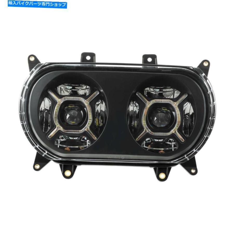 ヘッドライト ドットLEDプロジェクターデュアルヘッドライトランプフィットハーレーツーリングロードグライド15-20 DOT LED Projector Dual Headlight