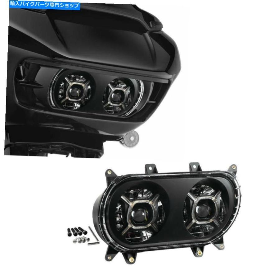 ヘッドライト ドットLEDプロジェクターデュアルヘッドライトランプフィットハーレーツーリングロードグライド15-20 DOT LED Projector Dual Headlightの画像