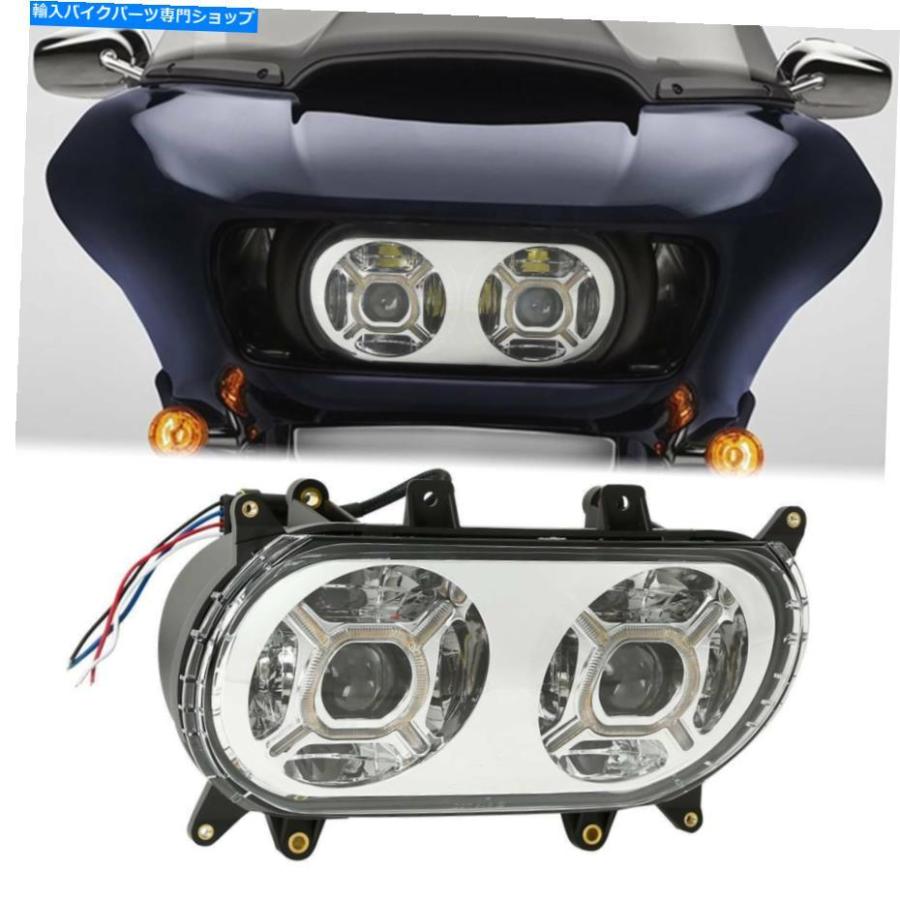 ヘッドライト ハーレーロードグライドFltrx 2015-2020 2019のためのデュアルLEDヘッドライトランププロジェクターフィット Dual LED Headlight Lamp P