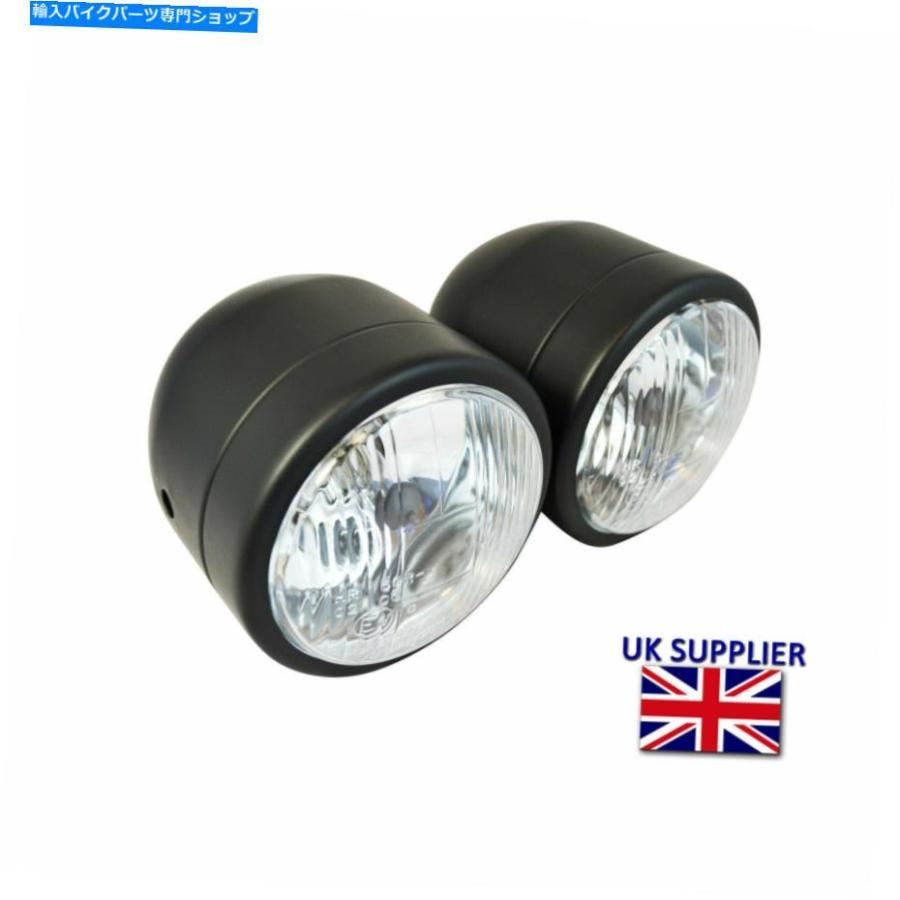ヘッドライト バイクヘッドライトランプトラッカーストリートファイターカスタムバイク55W黒文字 Motorbike Headlight Lamp Tracker Streetfighter Cu