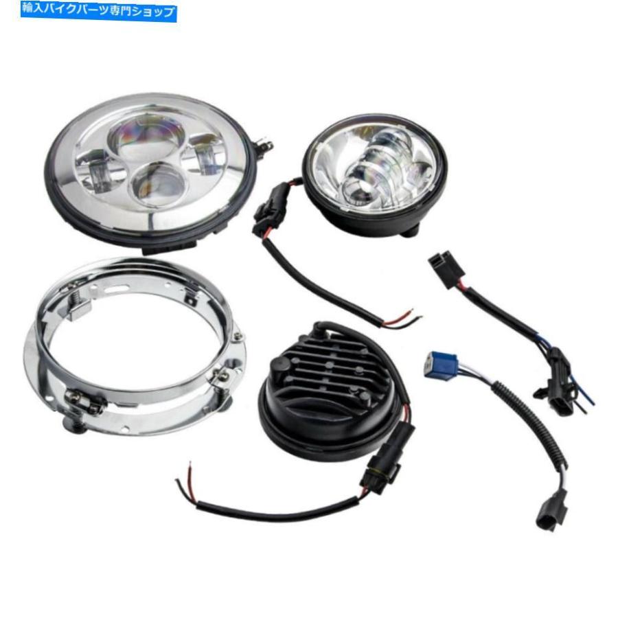ヘッドライト 7 \"Chrome Led Projector DayMaker Headlight + Harley Touring Cのための照明ライト 7\"" Chrome LED Projector Daymaker Headlight + Pa"