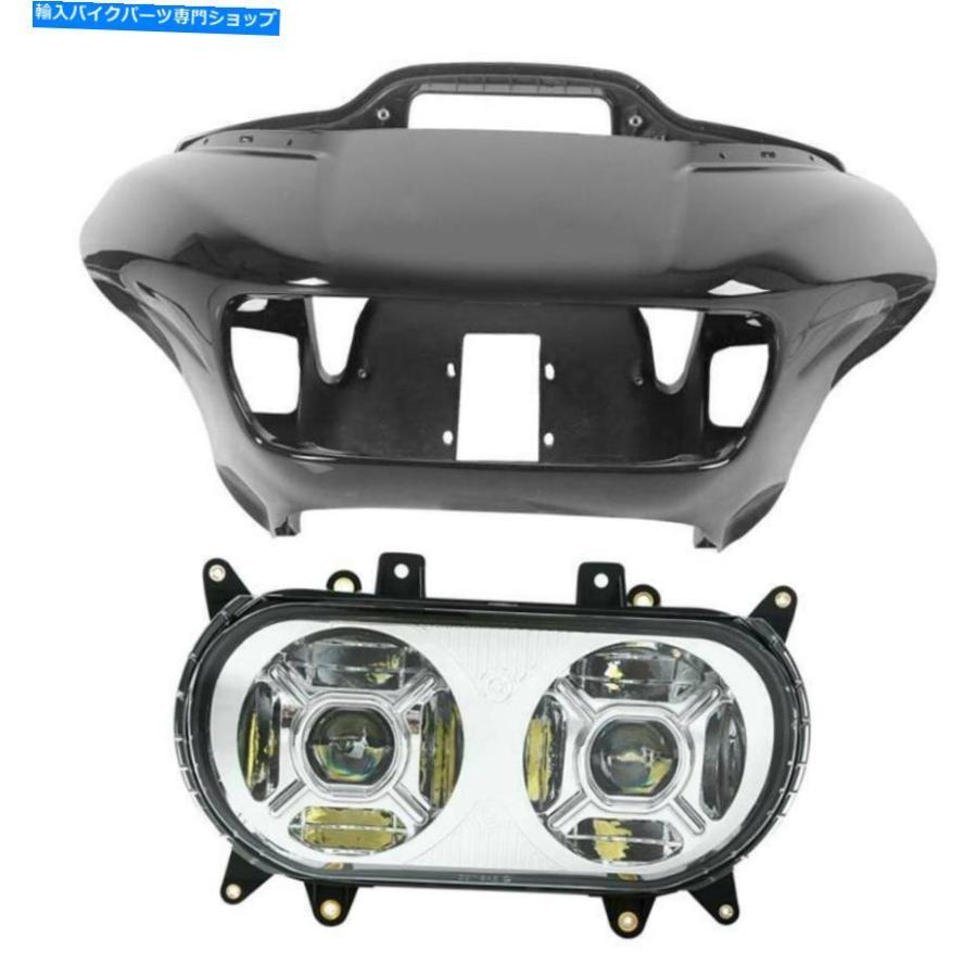 前照灯 フロントインナーアウターフェアリングデュアルLEDヘッドライトフィットハーレーロードグライド15-2021 Front Inner Outer Fairings Dua