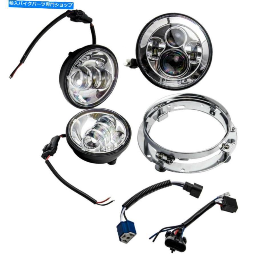 ヘッドライト 7 \"Chrome Led Projector DayMaker Headlight + Harley Touring Cのための照明ライト 7\"" Chrome LED Projector Daymaker Headlight + Pa"