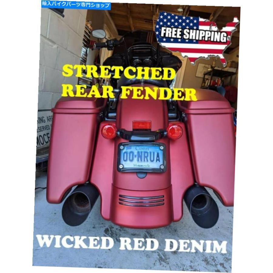 Rear Fender 亜米利加の棚卸し資産！ 14-20ハーレイトールの利益の意趣遺恨な赤のジーンズのうしろ側どろ除けの取りひろげる US Stock! Wicked Red Denim Rear Fender Extension フロントフェンダー-車、バイク、自転車