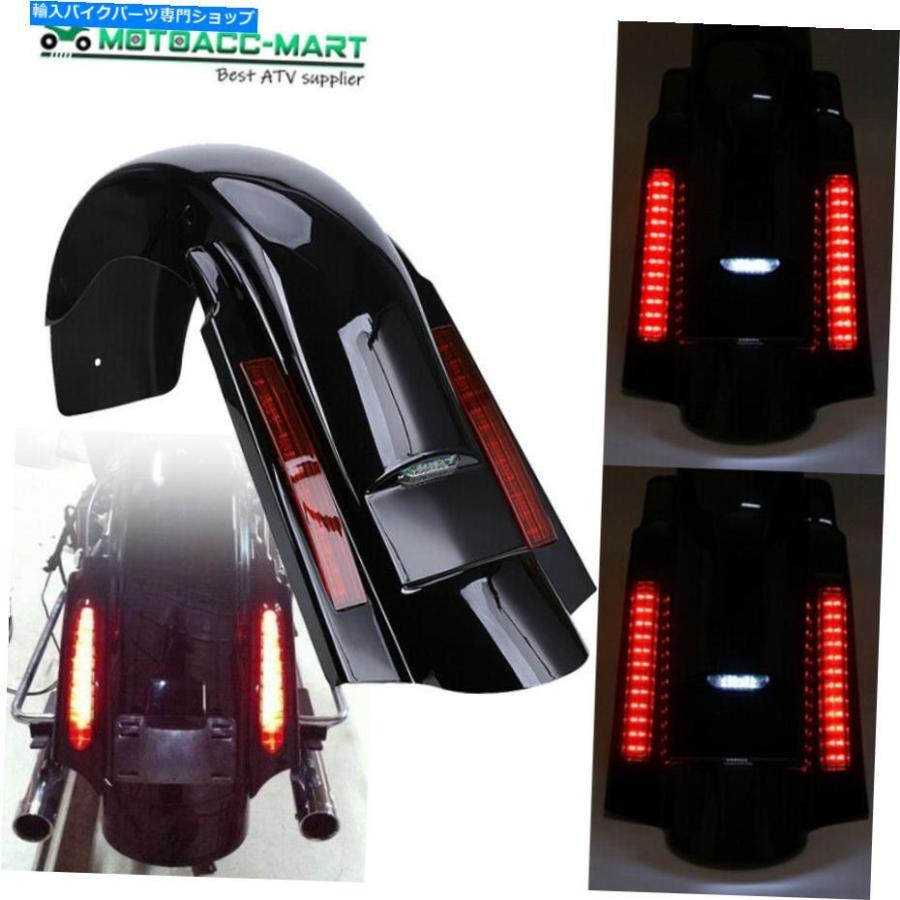 Rear Fender 4 \"ブラックなしCVO拡張リアフェンダーW LEDライト09-13ハーレーツーリング 4\" Black No Cut CVO Extended Rear Fender w LED Light for
