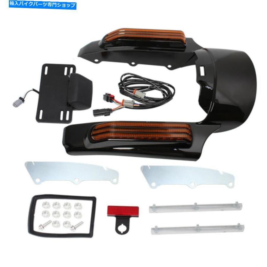 Rear Fender オレンジ色のリアフェンダーの伸びXascia LEDライトのハーレーツーリングロードグライド14-20 Orange Rear Fender Extension Fascia LED