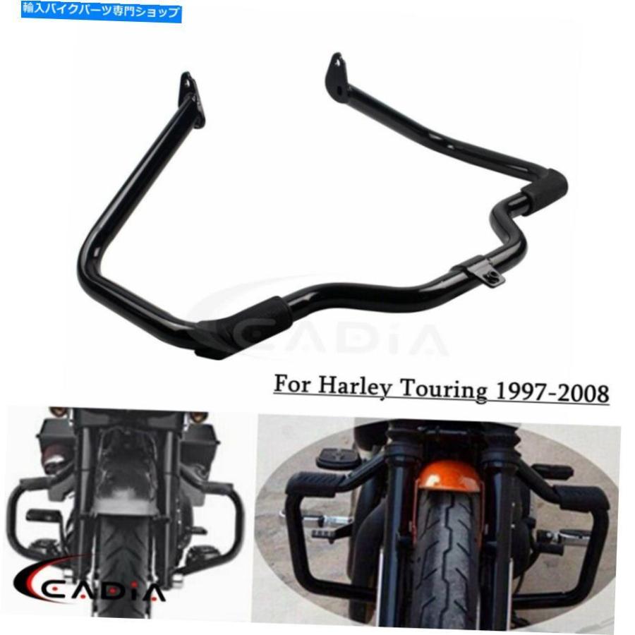 Engine Guard 97-08ハーレーツーリングロードグライドキングフロリングFLHRの目的のブラックエンジンガードクラッシュバー Black Engine Guard Crash